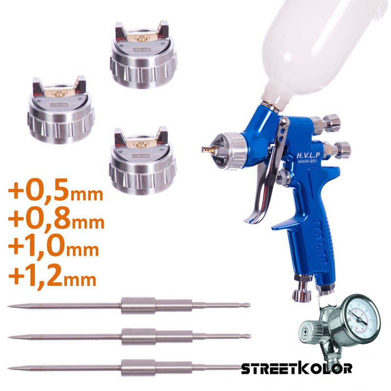 ITALCO H-951 HVLP 0,5+0,8+1,0+1,2mm szórófejjel és nyomásszabályzóval